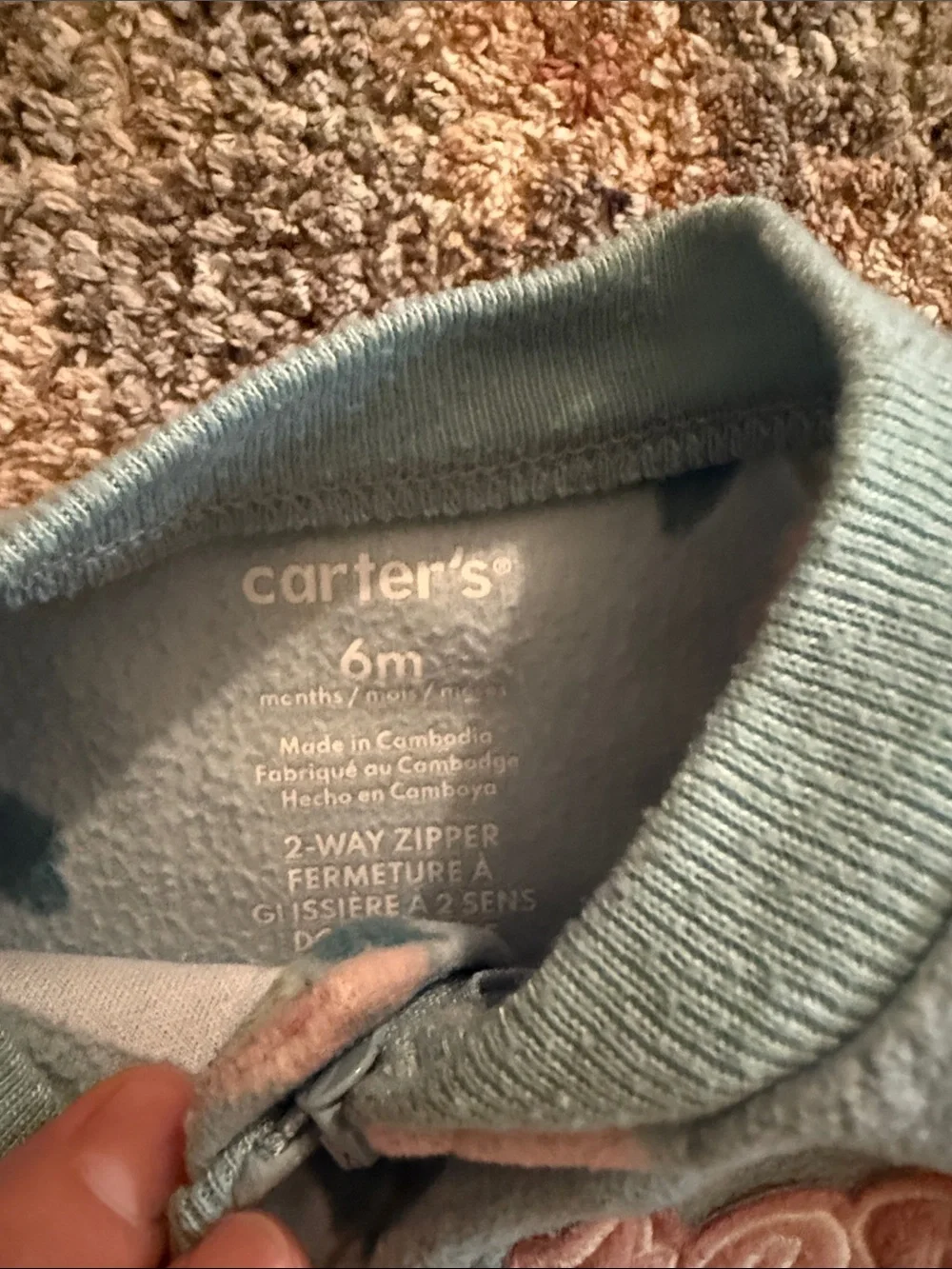 Carter's 6 month fleece 2 way zip-up haul